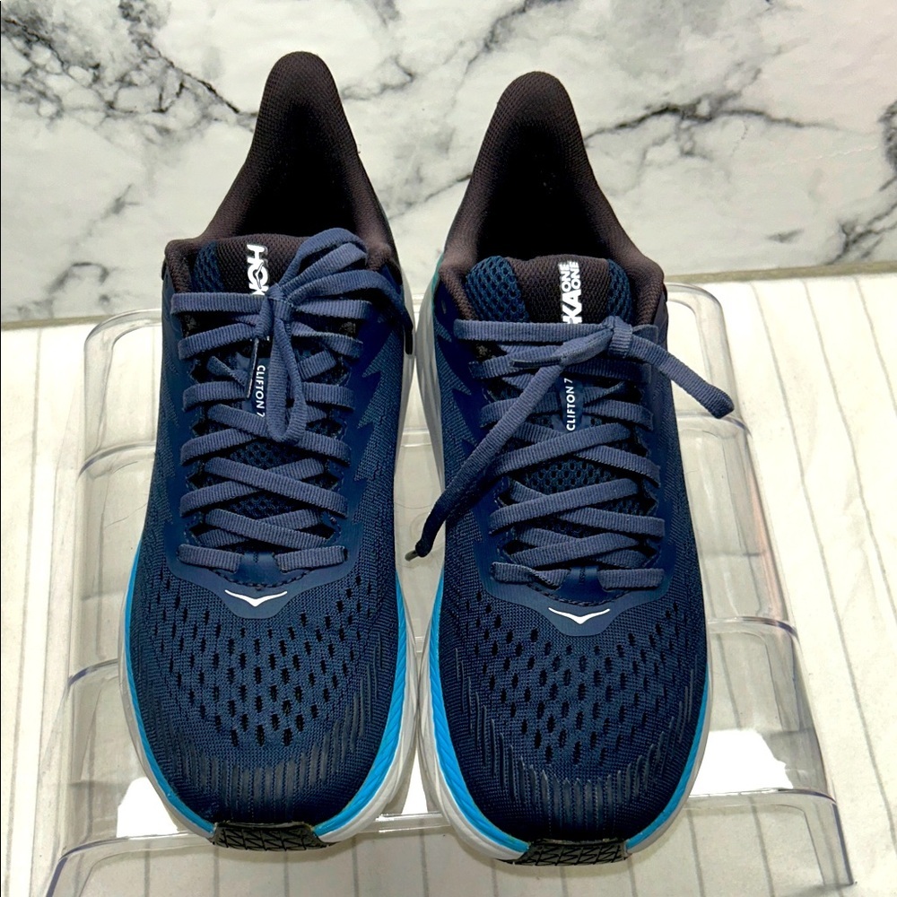 HOKA ONE ONE Clifton 7 Men's Lightweight Lace-Up Sneakers Blue Mesh US Size 8 - Picture 3 of 10